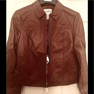 NWT chocolate brown Pamela McCoy leather jacket
